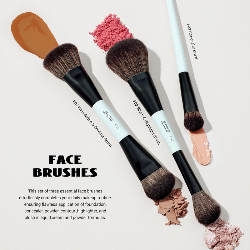 Jessup Set 10 Brochas para Maquillaje Doble Punta para Rostro