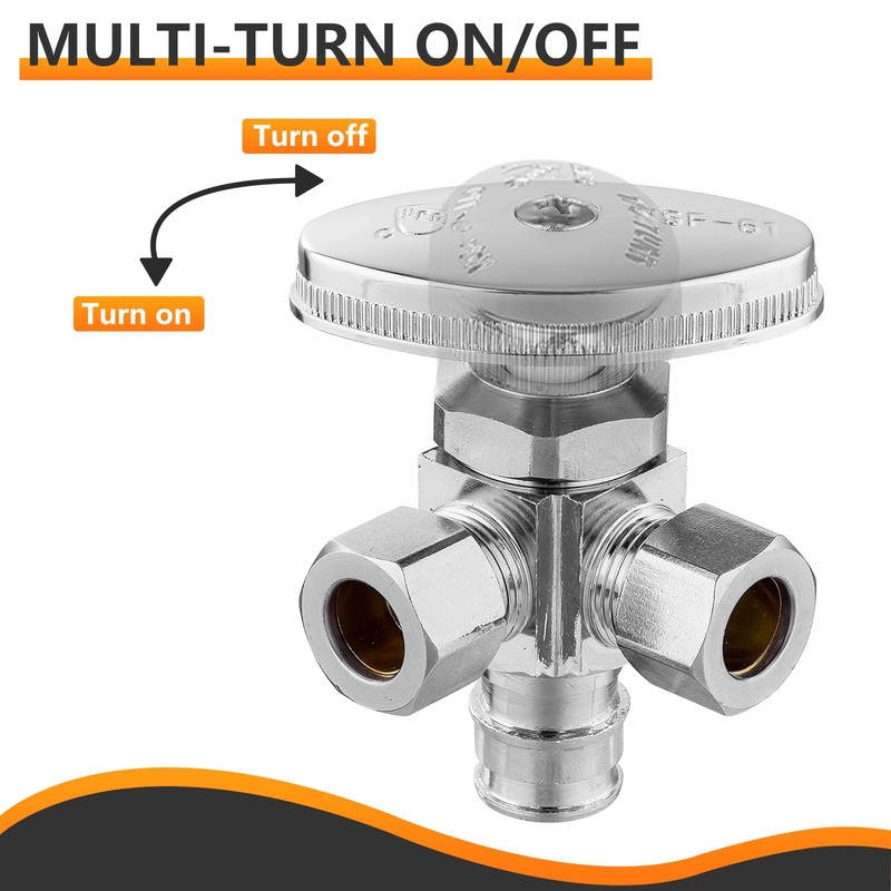 5-PCs HeSun Multi Turn PEX-A Angle Stop Valve, 1/2" PEX-A