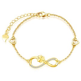 MicLee Woman's girl's Bracelet, 925 Sterling Silver bracelet, Lucky four leaf clover and infinity symbol bracelet, with mini hollow heart, Inlaid zircon, adjustable chain, design of flower bracelet