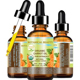 Aceite de zanahoria orgánico, 100% natural, puro botánico, prensado en frío, 0,5 onzas líquidas, 15 ml para el cuidado de la cara, cuerpo, cabello y uñas. por Botanical Beauty