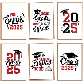 Paquete de 24 tarjetas de graduación 2025 con sobres y calcomanías, 6 diseños de tarjetas de regalo para graduación universitaria y secundaria