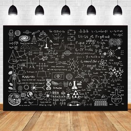 CapiSco Classroom Blackboard Backdrop for Science Theme Party Decorations, Chemistry Math Geometry Physics Handwritten Chalkboard Background, Back to School Party Decor Banner 7x5ft