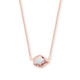 Kendra Scott Tess Pendant Necklace for Women, Fashion Jewelry, Rose Gold-Plated, Iridescent Dichroic Glass
