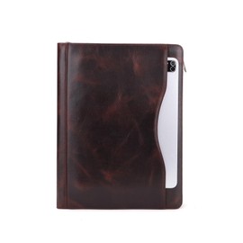 Geslun Genuine Leather Portfolio with Front Pocket, 8.5 x 11 Legal Pad Padfolio, Executive Zippered Notebook Organizer, 13” Laptop Sleeve, Business Work Folio for Men and Women, Dark Brown, Oil Tanned