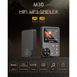 MECHEN M30 Hi Res MP3 Player, DSD FLAC DAC CUE Lossless High Resolution Audio Player, HiFi Digital Sound, Portable DAP with 64GB Memory Card, Supports up to 256GB, Grey