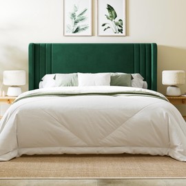 Allewie Queen Size Velvet Platform Bed Frame with Vertical Tufted Wingback Headboard, Easy Assembly, Under Bed Storage, No Box Spring Required, Modern Style, Green