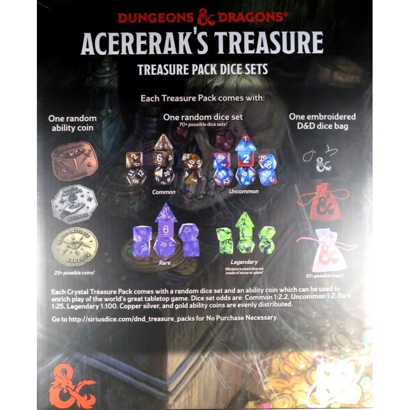Sirius D&D Acererak's Treasure Pack CRYSTAL EDITION DICE SET +Coin
