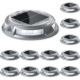 SIEDiNLAR Solar Driveway Lights Outdoor 16 LEDs 9 Modes, Dock Markers Deck Lights Waterproof Warning for Driveway Step Walkway Pathway Ground Yard Garden, RGB (12 Pack)