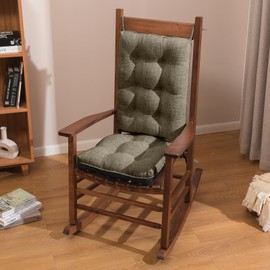 Basic Beyond Rocking Chair Cushions Set of 2, Porch Rocker Cushions for Wooden Rocking Chairs Outdoor with Thick Padding, Back Cushion with Ties, Tufted Seat Cushion with Non-Slip Backing(Khaki)