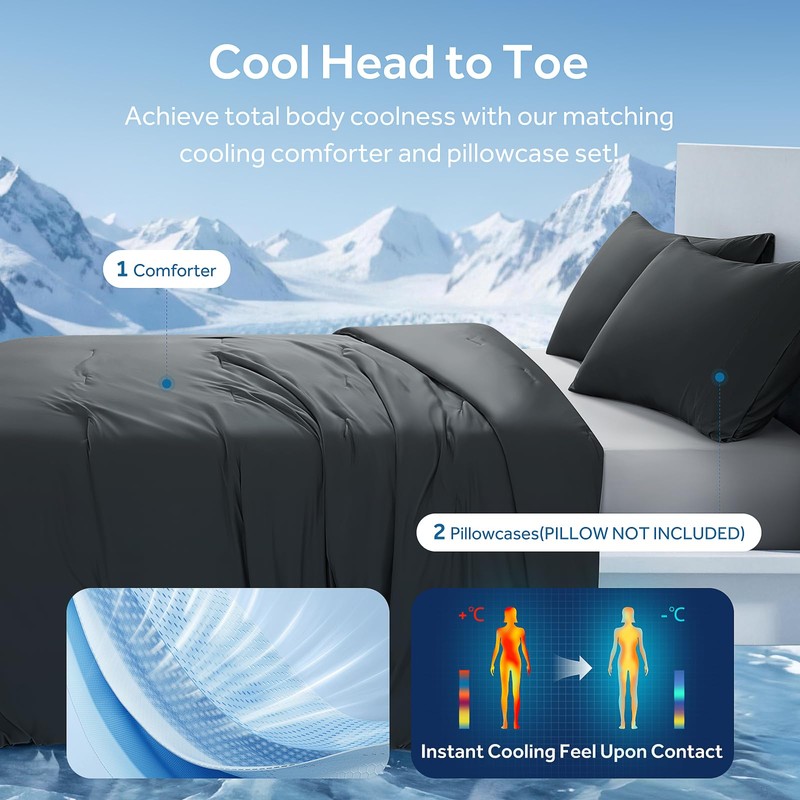EASELAND Cooling Comforter Set King/Cali King Size for Hot Sleepers,Cooling