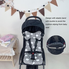 Stroller Seat Cushion Cotton Seat Mattress Pad Car Seat Insert Liner Universal for Baby Boys and Girls Carriage,Bassinet Pram,Baby Neck Body Head Support–Soft and Breathable - Grey Cloud