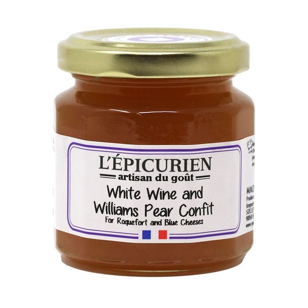 L'Epicurien, White Wine and Williams Pear Confit French Preserves | Non-GMO | Gluten-Free | All Natural, 4.4 Ounce Jar