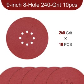 9 inch Sanding Discs 8 Holes 240 Grit Hook and Loop Disc 225mm Sanding Pads 10PCS for Drywall Sander