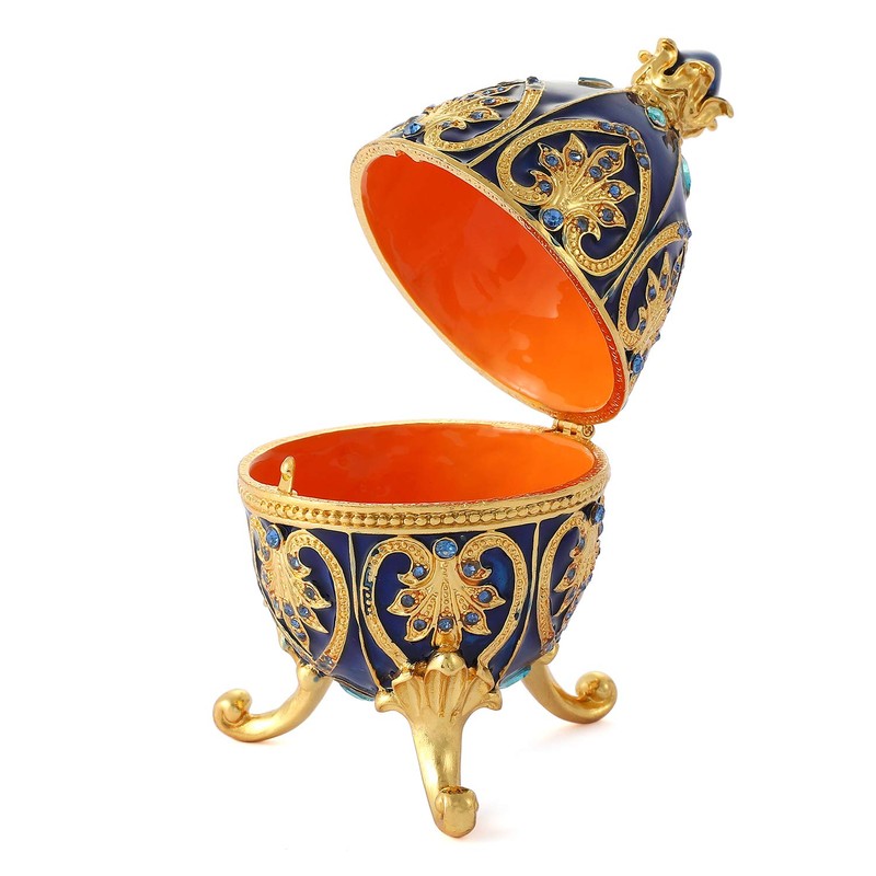 QIFU Hand Painted Blue Easter Egg Decorative Enamel Trinket Box
