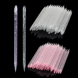 100 Pcs Professional Disposable Nail Stick Cuticle Pusher Bulk Crystal Nail Care Sticks Cuticle Manicure Pedicure Stick for Fingernail Cleaning Cuticle Stick (Pink/Silver)