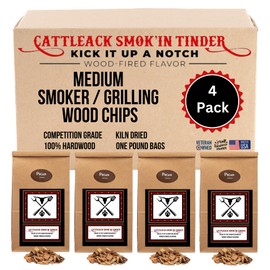 Cattleack Smok'in Tinder Premium Wood Chips 4 Pack, Unleash Flavorful BBQ Magic, 1 lb Each Bag, Elevate Your Grilling and Smoking Game, Proudly Made in The USA (Pecan)