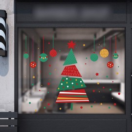 BuerHomie Wall Sticker Christmas Window Colourful Christmas Tree Window Pictures Decoration for Shop Window Living Room Children's Room Toddler Room Bedroom