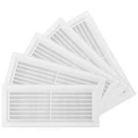 5-Pack 5'' x 12'' Inch / 130 x 300 mm Plastic White - Vent Cover - Rectangular Duct Cover - Air Vent Louver - Protective Screen Mesh - HVAC Ventilation