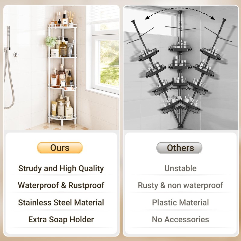 ELYKEN Corner Shower Caddy Standing, 4 Tier Rustproof Metal Shower