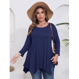 BELAROI - Camisetas de talla grande para mujer, túnica de otoño para usar con leggings, manga 3/4, estilo casual, holgadas, blusa S-5X, Azul marino, 4X