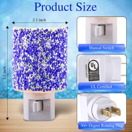 LED Night Light Plug Into Wall, Crystal Nightlight with Manual On/Off Switch, Warm White Nightlight with 360 Degree Rotating Plug, Decorative LED Night Light for Bedroom, Hallway, Bathroom (Blue)