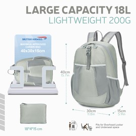 YOODI Travel Backpack 40x30x15 British Airways Jet2 Underseat Cabin Bag Waterproof Small Rucksack Foldable Ultra Lightweight Carry On Back Pack Under Seat Plane Hand Luggage for Travelling