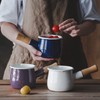 FARCADY 0.6qt Mini Enamel Milk Pot Insulated Wooden Handle 2