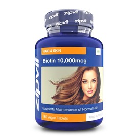 Biotin Hair Growth Supplement 10,000 mcg, 180 Vegan Tablets (6 Months Supply). Vegetarian Society Approved.