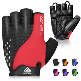HTZPLOO Bike Gloves Cycling Gloves Biking Gloves for Men Women with Anti-Slip Shock-Absorbing Pad,Light Weight,Nice Fit,Half Finger Bicycle Gloves (Red, X-Small)