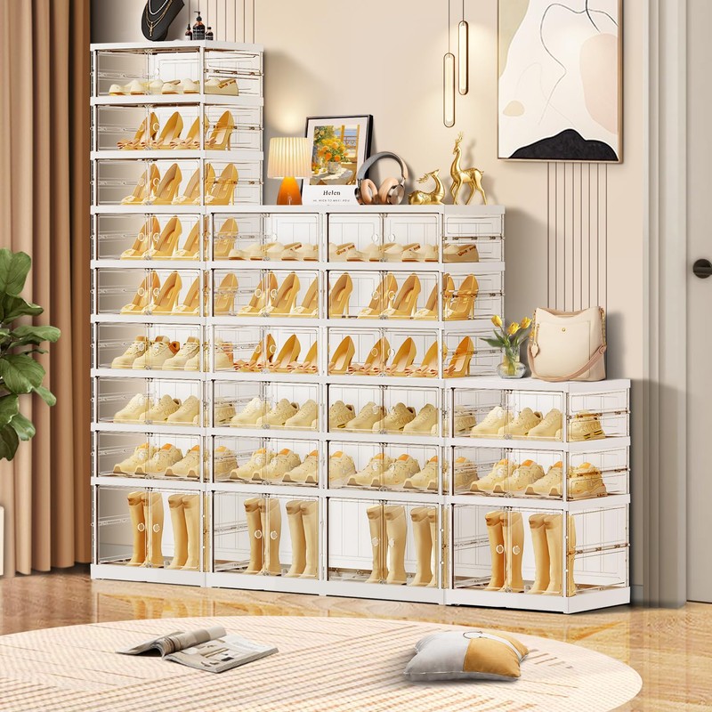 CIMLORD 6-Tier Foldable Shoe Rack for Closet Entryway 12-24Pairs,Stackable Clear