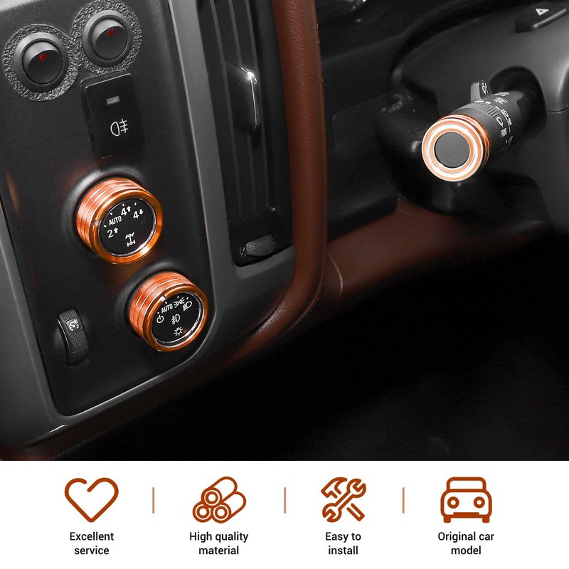 PDKLIN for Silverado Center Console Knob Cover Trim Ring Orange