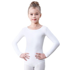 Soudittur Ballet Leotard, Girls' Long Sleeve, Children's Ballet Leotard, Cotton Ballet Body Dance Bodysuit, Gymnastics Leotard for Women, Size 110-170, White