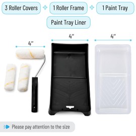 Bates- Paint Tray Set, 6 pcs, 4-Inch Paint Roller Kit, Small Paint Roller Paint Brush