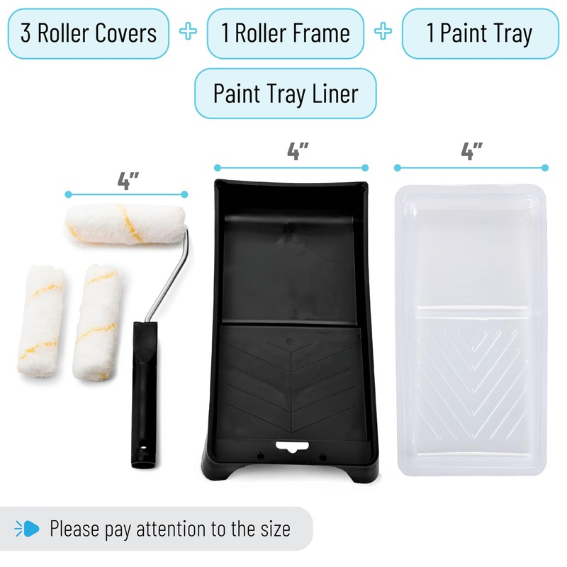 Bates- Paint Tray Set, 6 pcs, 4-Inch Paint Roller Kit,