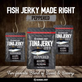 Kaimana Wild-Caught Ahi Tuna Jerky - Peppered | Rich in Omega-3s & High in Protein | All-Natural & Organic Fish Jerky (3 pack, 2 oz)