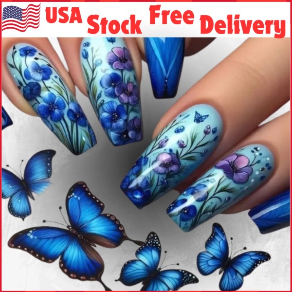 Does not apply Flower Press on Nails Spring Stick Blue