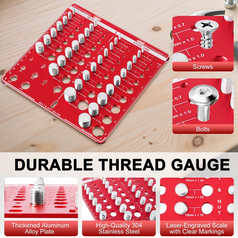 34 Bit Nut & Bolt Thread Checker, Thread Gauge Identifier