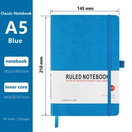 A5 Notebook, Journal Note Pad 200 Pages 80 GSM Journal Notebook Hardback Notepad with Lined Pages Composition Notebooks, Pen Loop and Expandable Paper Pocket, Journal Notepad Note Book- Bright Blue