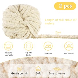 Thick Wool Yarn 500 g (250 g x 2) Approx. 54 m, Beige Chunky Wool, Super Soft Chenille Chunky Yarn, Chunky Knit Soft Wool Yarn, Soft Arm Knitting for Crochet Blanket, Scarves, Hats, Blankets,
