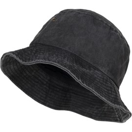 styleBREAKER 04025045 Unisex Fishing Hat Plain Vintage Washed Look Bucket Hat Fabric Sun Hat Plain Colours, black