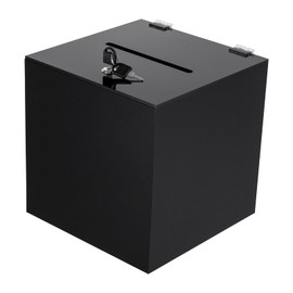 SHOUMANUAL Acrylic Donation Box, 10" X 10" X 10" Ballot Suggestion Box with Lock & 2 Keys, Raffle Voting Box with Slot for School Conference Fundraising (Black)