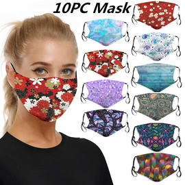 [US Stock] 10 Packs Tie Dye Cute Design Women Girls Face _Mask_Protect_Cover Washable Reusable With Nose Wire，Adjustable Earloops，Filters Pocket Insert (Multicolor-5)