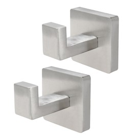 Coufce 2 Pack Silver Towel Holder Wall Hooks, 304 Stainless Steel Heavy Duty Bath Towel Hook for Robe, Bath Towel, Coat