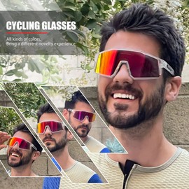 KAPVOE Polarized Cycling Glasses with 4 Interchangeable Lenses TR90 Sports Sunglasses Women Men Running MTB Bike Bicycle Accessories 12 Red Clear