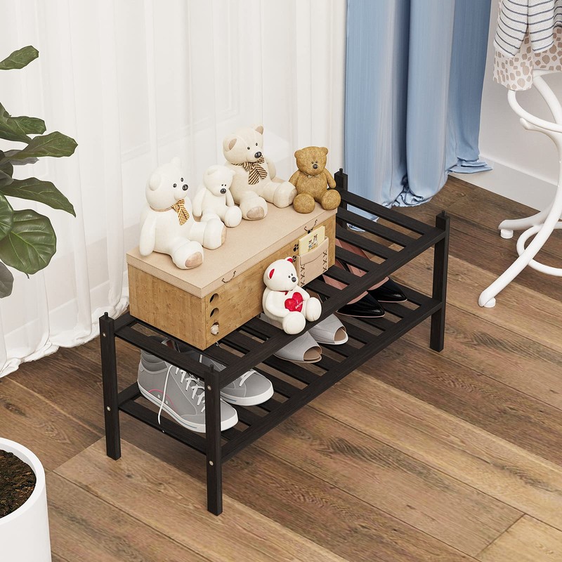 Dranixly Shoe Rack, 2-Tier Bamboo Stackable Shelf Storage Organizer, Stand
