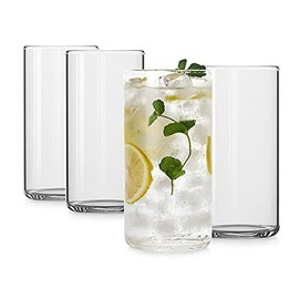 Thin Highball Glasses Set of 4,19oz Cocktail Glass Set,Tall Drinking Glasses for Water,Juice,Milk,Cocktails,Beer and More,Elegant Bar Glassware,Lead-Free Pint Glasses,Glass Drink Tumblers (19 OZ)
