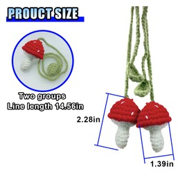 2PCS Crochet Mushroom Car Accessories, Cute Car Mirror Hanging Charm, Automotive Interior Aesthetic Decoration Pendant, Rear View Mirror Accessories for Women (Red)