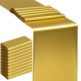 SINSSOWL 10 Pack Gold Table Runners 12 X 108 Inches Wedding Satin Table Runner for Party Birthday Banquet Bridal Shower Baby Shower Engagement Table Decorations - Gold