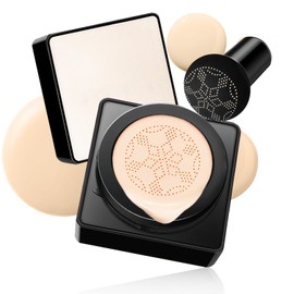 Air Cushion CC Cream Mushroom Head - Oil Control Screw Lid & Moisturizing Concealer Makeup Base, Primer Liquid Foundation Long Lasting with Mushroom Makeup Sponges for All Skin Types (Ivory)