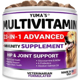 YUMA'S Premium Dog Multivitamin - Vitamins & Supplements - 20+ Nutrients with Glucosamine & Probiotics - Hip, Joint & Digestive Support